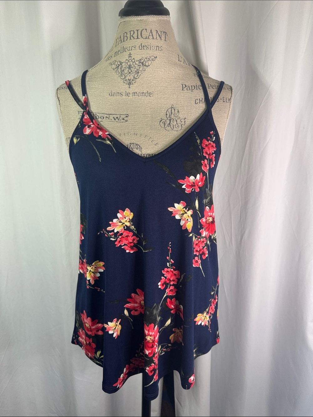 Papermoon Navy Floral V-Neck Camisole Tank with Adjustable Straps